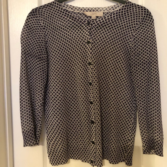 LOFT Sweaters - LOFT Navy & White Print Cardigan- Petite